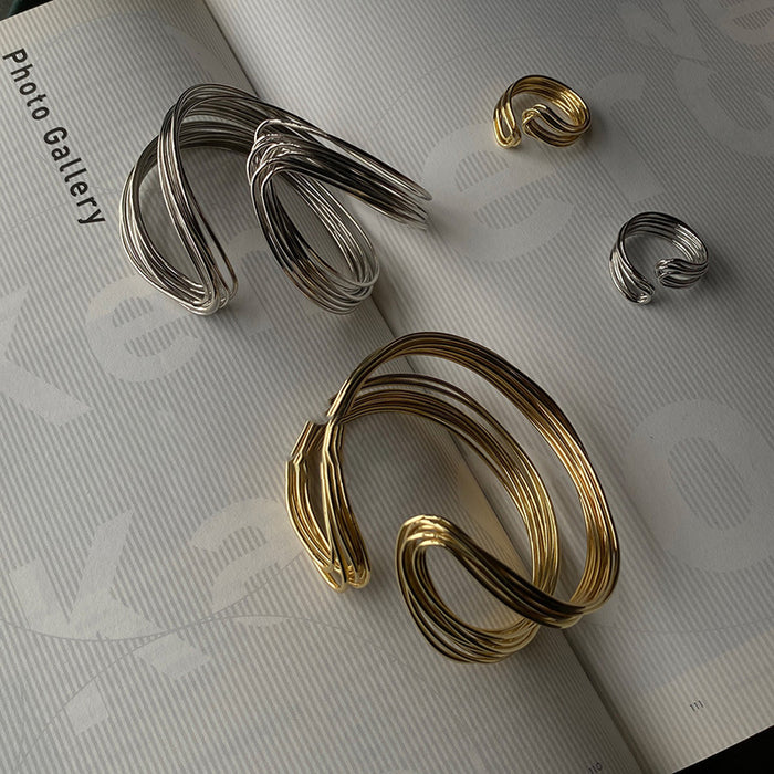Multi Wire Twisted Spiral Open Cuff Bracelet 2 Colors