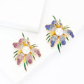 Pearl Center Orchid Crystal Brooch in Pink or Blue view 1