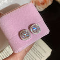Square Halo Crystal Stud Earrings In Three Pastel Colors view 8