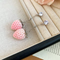Pink Flocked Strawberry Earrings Stud And Chain Dangle view 6