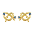 Gold Pretzel Heart Knot Stud Earrings Blue Crystal Pair view 5