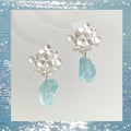 Silver Tone Flower Cluster And Pale Blue Rough Stone Drop Earrings view 1