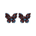 Red and Blue Crystal Butterfly Stud Earrings with Polished Metal Accents view 5