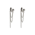 Silver Heart Stud Drop Earrings Multi Chain Tassel Fringe view 5