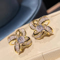 Clear Crystal Five Petal Flower Stud Earrings in Gold Tone view 5