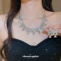 Silver Crystal Heart Drop Necklace Matching Heart Earrings view 2