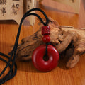 Red Round Disc Bead Black Cord Adjustable Pendant Necklace view 3
