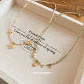 Crystal Flower Beaded Necklaces in Gold and Green Tones view 2
