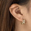 Gold Tone Openwork Crystal Hoop Earrings Polished Jewelry Accessory view 3