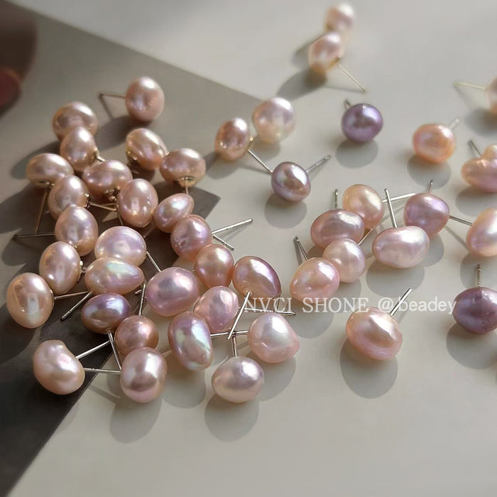 Baroque Freshwater Pearl Stud Earrings Irregular Pink Tones