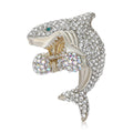 Crystal Boxing Shark Brooch in Navy or Silver Tone view 5