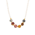 White Pearl Necklace Multicolor Natural Stone Gold Spacers view 5