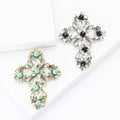 Floral Crystal Cross Brooch in Silver or Gold Tone Finish view 1