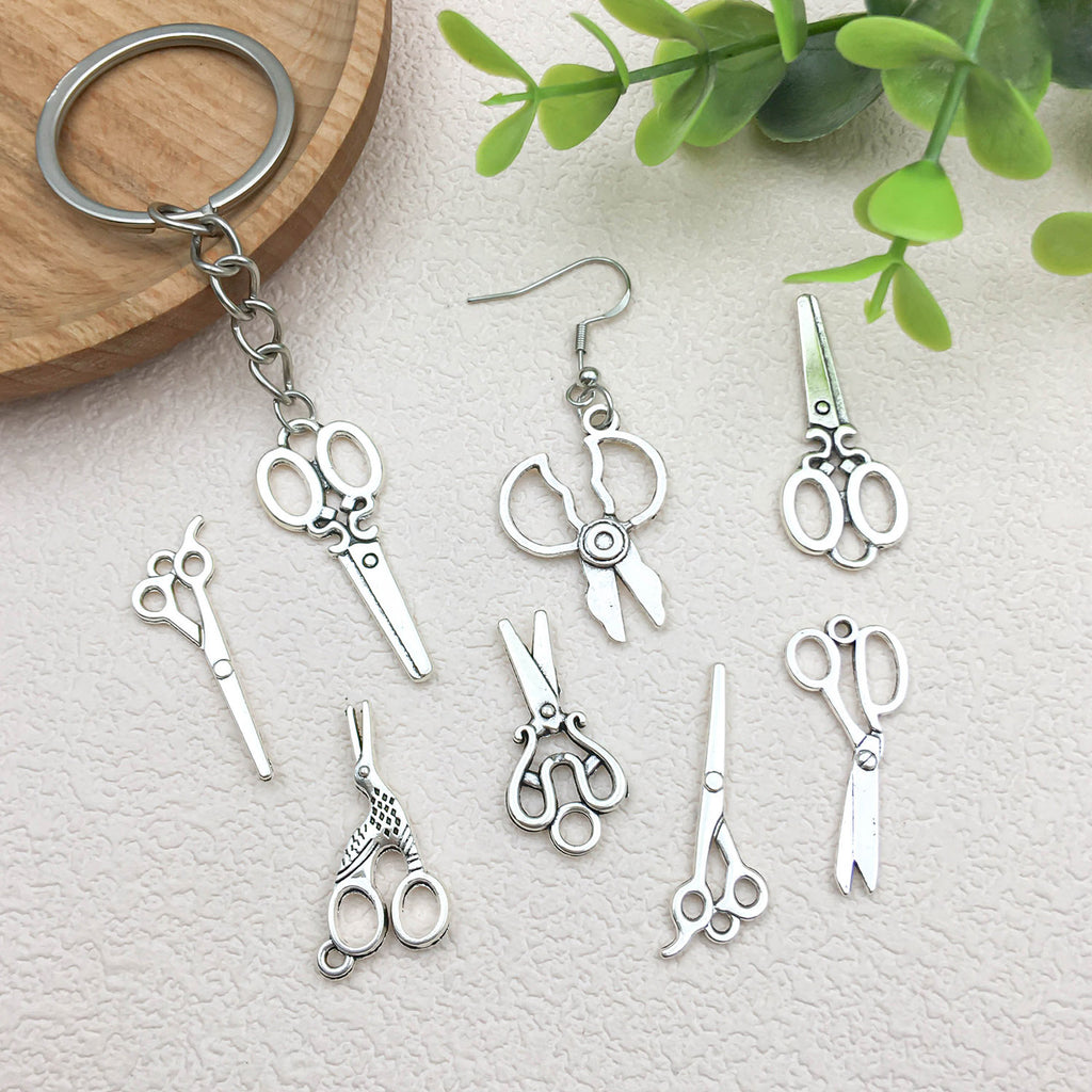 Antique Silver Zinc Alloy Scissors Charm Pendant for DIY Keychain Necklace Earrings