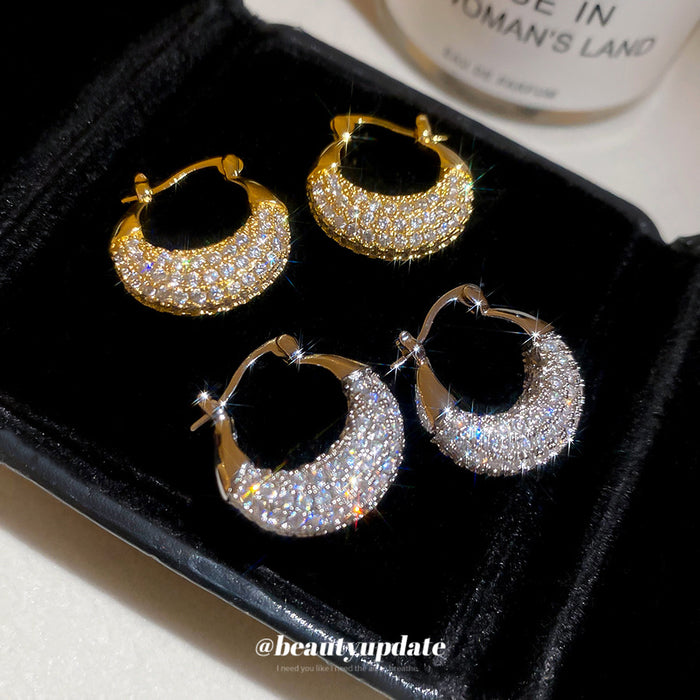 Pave Crystal Wide Hoop Earrings in Silver and Gold Tones