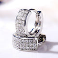 Wide Multi Row Pavé Huggie Hoop Earrings in Silver Tone view 3