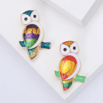 Color Block Enamel Owl brooch shown in front product view