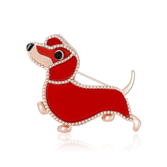Playful Red Enamel Dachshund Brooch with Crystal Trim