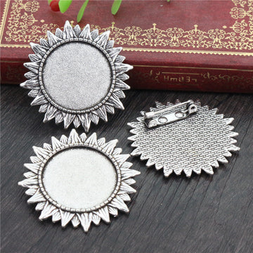 Antique Silver Sunflower Brooch Base with Round Center Tray