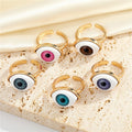 Gold Tone Realistic Eyeball Adjustable Open Rings in Five Iris Colors view 1