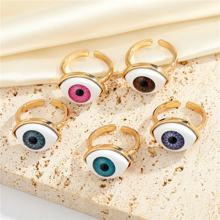 Gold Tone Realistic Eyeball Adjustable Open Rings in Five Iris Colors