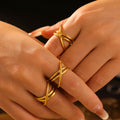 Gold Cross Wrap Multi-Band Openwork Metal Finger Ring view 3