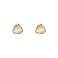 Gold Tone Cream Triangular Cat Eye Stone Stud Earrings For Women view 5