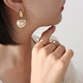 Teardrop Stud Heart Glass Pearl Drop Earrings Gold Steel view 7