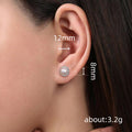 Silver Tone White Pearl Halo Clear Crystal Stud Earrings view 4