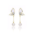 White Petal Butterfly Pearl Look Gold Chain Earrings view 5