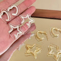 Textured Star and Heart Hoop Earrings in Gold and Silver Tone view 1
