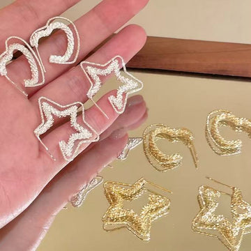 Textured Star and Heart Hoop Earrings in Gold and Silver Tone