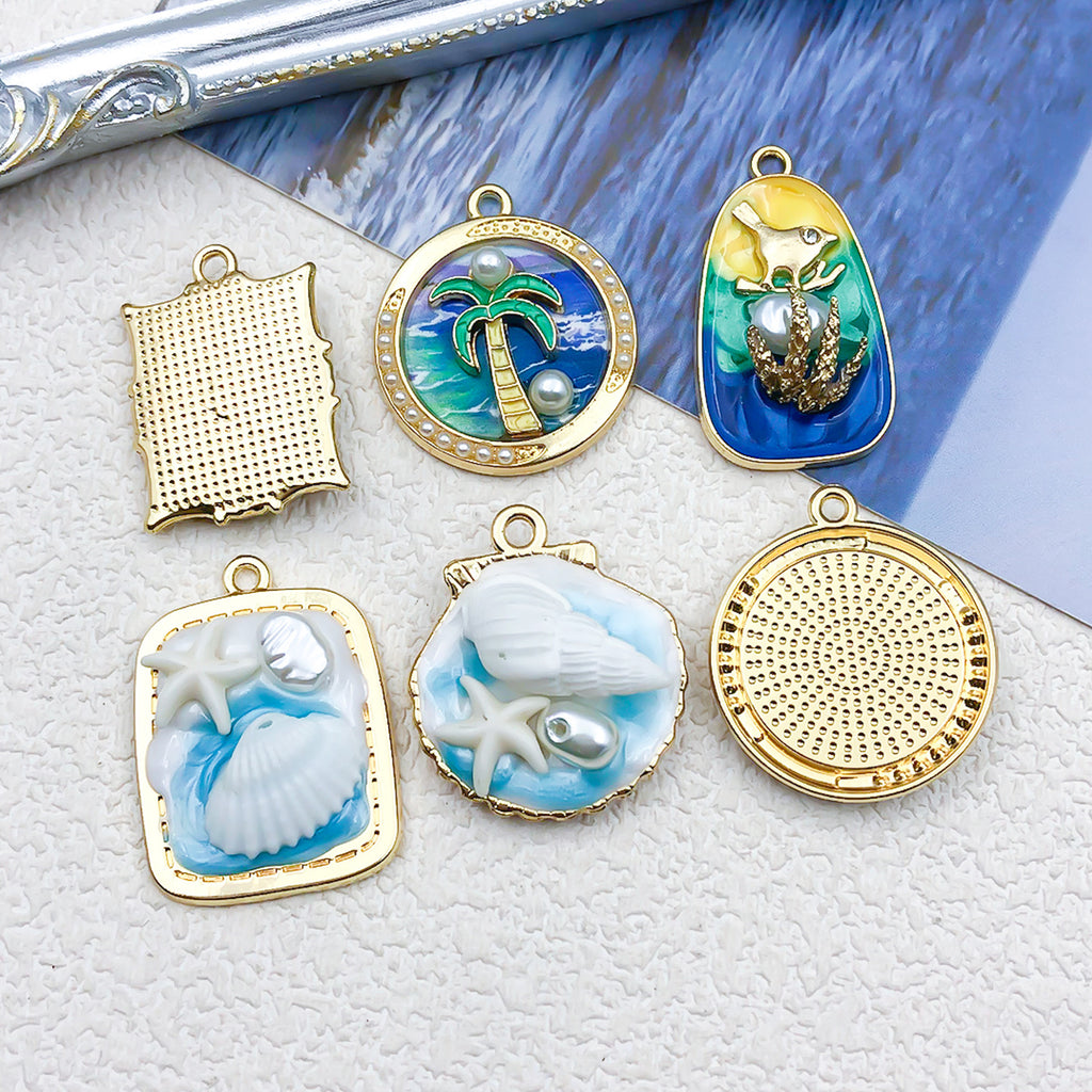 Enamel Zinc Alloy Blue Ocean Cat Eye Crab Jellyfish Charm Pendant for Necklaces Earrings