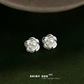 Silver Camellia Flower Pearl Center Stud Earrings Pair view 3