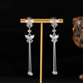 Silver Butterfly Crystal Long Tassel Drop Earrings Pair view 4