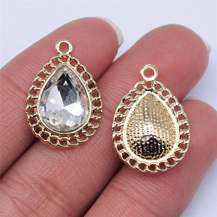 Gold Tone Clear Crystal Geometric Charms in Three Shapes