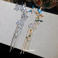 Crystal Flower Long Fringe Single Ear Clips with Polished Metal Tone Details view 2