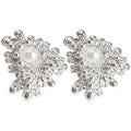 Silver Molten Organic Flower Pearl Center Stud Earrings view 5