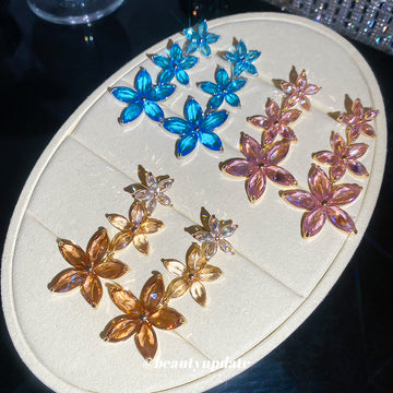 Graduated Crystal Flower Drop Earrings in Three Colors