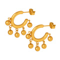 Gold C Hoop Earrings Dangling Round Ball Bead Charms view 5