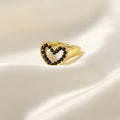 Gold Heart Open Ring White Or Black Imitation Pearl Border view 2
