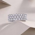 Silver Tone Three-Row Bezel Round CZ Band Ring Sizes 6-10 view 2