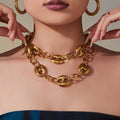 Gold Hollow Coffee Bean Link Necklace Stainless Steel Chain view 2