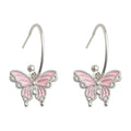 Silver Tone Pink Butterfly Hook Earrings For Women view 5