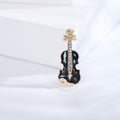 Enamel Violin Brooch Gold Tone Rhinestone White Black view 7
