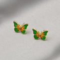 Gold Enamel Butterfly Stud Earrings Green Red Finish view 4