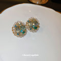 Multicolor Crystal Oval Cluster Stud Earrings Polished Metal Jewelry view 3