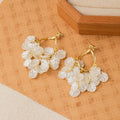 White Translucent Petal Cluster Gold Hoop Earrings view 3