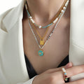 Beaded Pendant Necklace Green Rose Or Turquoise Sun Disc view 4