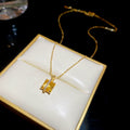 Gold Yellow Square Crystal Pendant Necklace Drop Earrings view 6